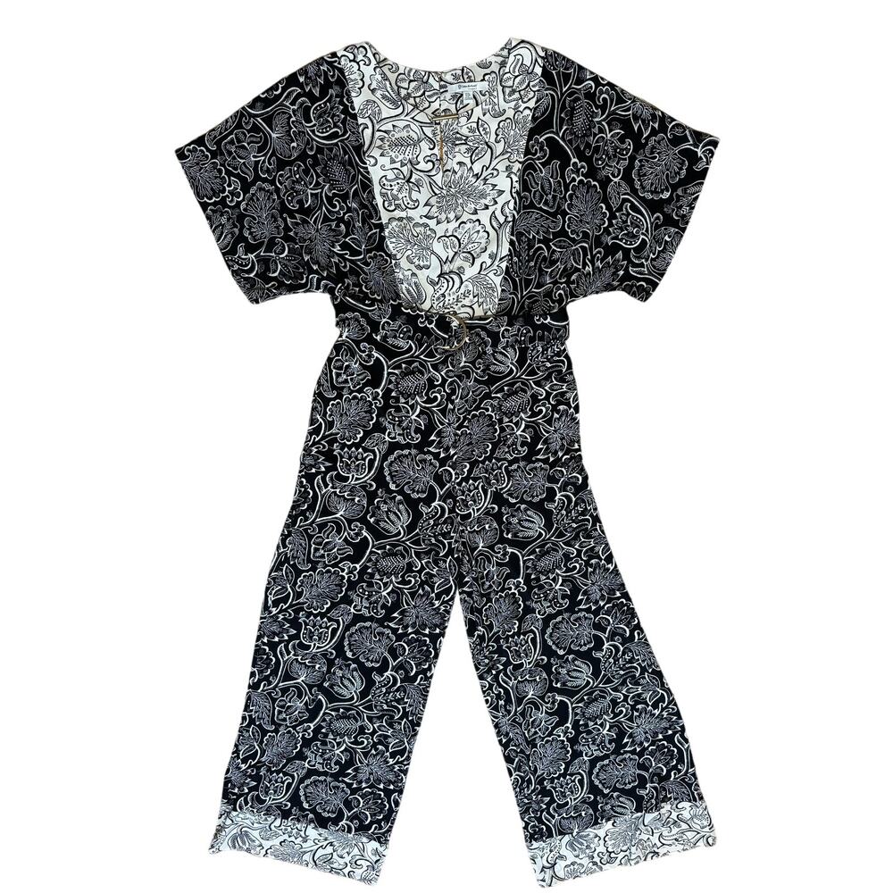 Celia Birtwell for NEXT | Black and White Wide Leg Belted Jumpsuit | Size US 8